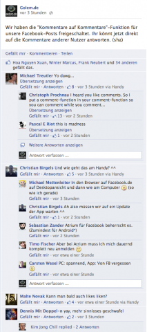 Antworten auf Kommentare werden in der Thread-Ansicht dargestellt. (Screenshot: Golem.de)